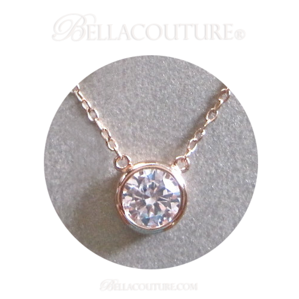 (NEW) Bella Couture Fine 1/4 CT Diamond 14k Rose Gold Solitaire Pendant With Chain Necklace (18" Inches)