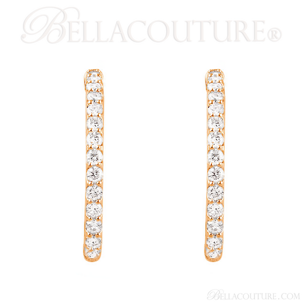 (NEW) BELLA COUTURE FLORA Collection Gorgeous Fine Brilliant 1/2CT Pave' Diamond Inside/Out 14K Rose Gold Hoop Lever Back Earrings