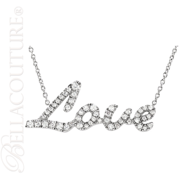 (NEW) BELLA COUTURE LOVE LETTERS Gorgeous 1/5 CT Pave' Diamond 14K White Gold Chain Necklace (18" Inches in Length)