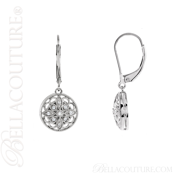 (NEW) BELLA COUTURE HANNAH Gorgeous Fine Diamond Sterling Silver Filigree Round Dangle Drop Earrings