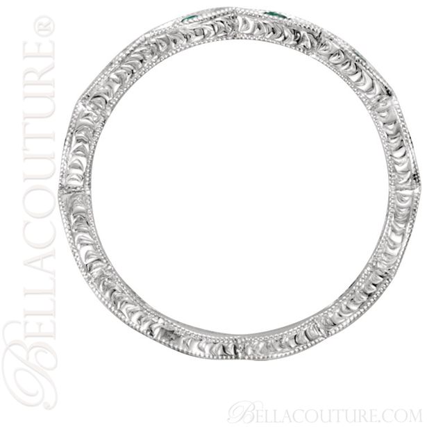 (NEW) BELLA COUTURE FINE GORGEOUS ANTIQUE STYLE GENUINE EMERALD GEMSTONE 14K WHITE GOLD STACKABLE ANNIVERSARY ETERNITY RING BAND (Size 7) (1/8 CT. TW.)