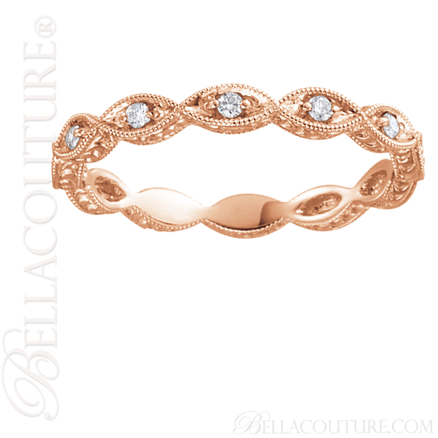 (NEW) BELLA COUTURE FINE GORGEOUS ANTIQUE STYLE DIAMOND 14K ROSE GOLD STACKABLE ANNIVERSARY ETERNITY RING BAND (1/8 CT. TW.)