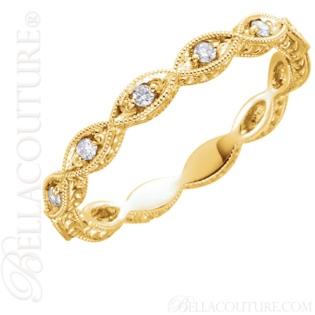 (NEW) BELLA COUTURE FINE GORGEOUS ANTIQUE STYLE DIAMOND 14K YELLOW GOLD STACKABLE ANNIVERSARY ETERNITY RING BAND (SIze 7) (1/8 CT. TW.)