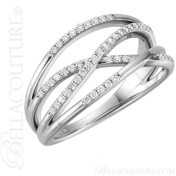 (NEW) BELLA COUTURE VIOLA Fine Elegant Diamond Organic Woven Criss Cross 14K White Gold Ring
