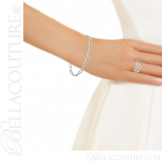 (NEW) BELLA COUTURE VIOLA Fine Elegant Diamond Organic Woven Criss Cross 14K White Gold Ring