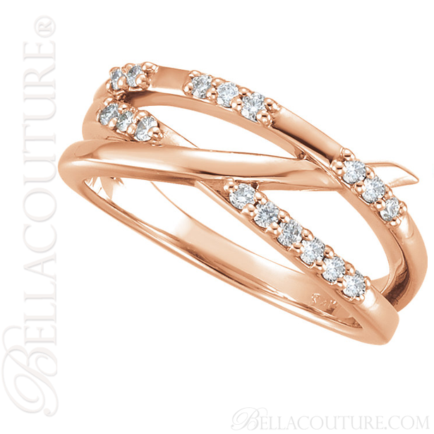 (NEW) BELLA COUTURE VIOLA II Fine Gorgeous Diamond Organic Woven Criss Cross 14K Rose Gold Ring