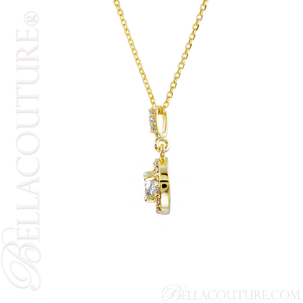 (NEW) BELLA COUTURE HALO Gorgeous Fine Diamond 14K Yellow Gold Necklace (18" in Length) (3/4 CT. TW.)