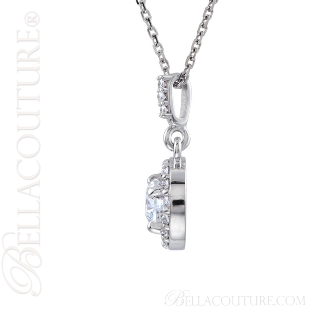 (NEW) BELLA COUTURE HALO Gorgeous Fine Diamond 14K White Gold Necklace (18" in Length) (3/4 CT. TW.)