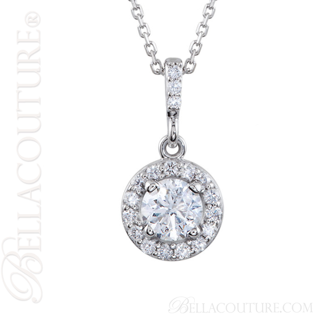 (NEW) BELLA COUTURE HALO Gorgeous Fine Diamond 14K White Gold Necklace (18" in Length) (1 CT. TW.)