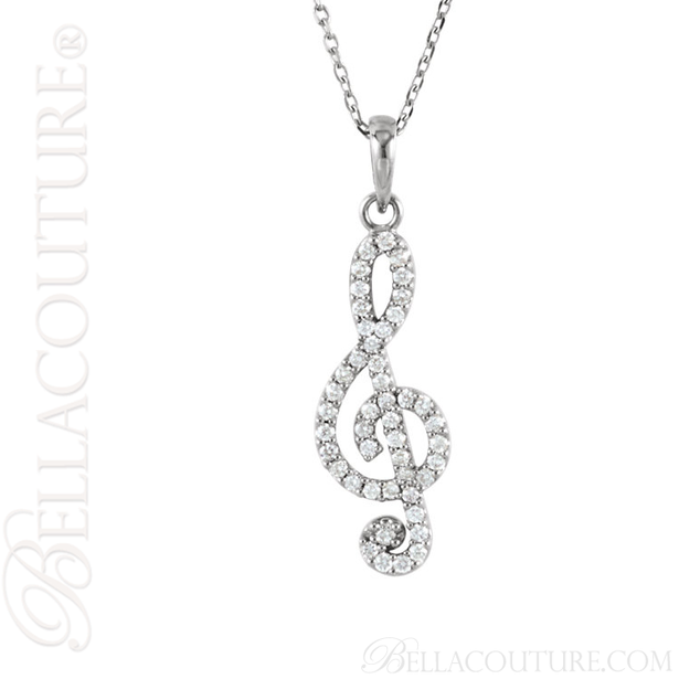 (NEW) BELLA COUTURE Fine Petite Treble Clef Diamond 14K Rose Gold Pendant Necklace (16" in Length) (1/4 CT. TW.)