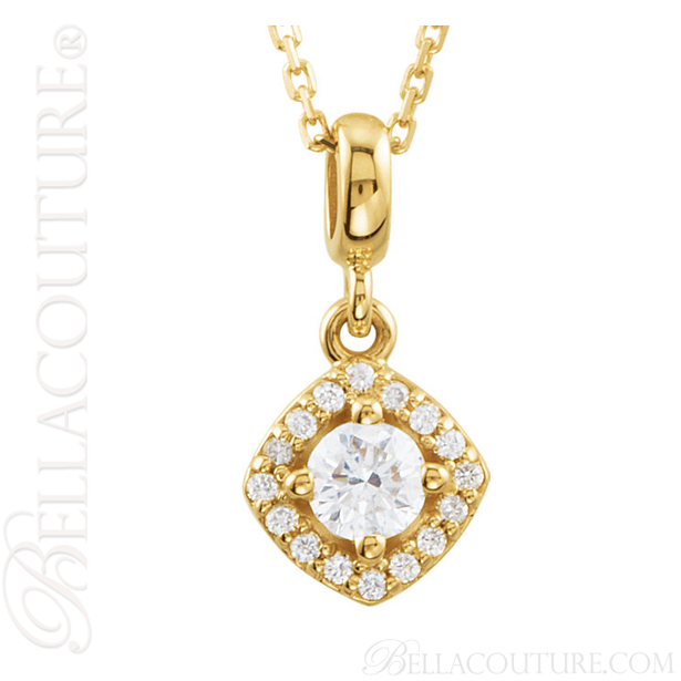 (NEW) BELLA COUTURE Fine Halo Diamond 14K Yellow Gold Pendant Necklace (18" in Length) (1/3 CT. TW.)