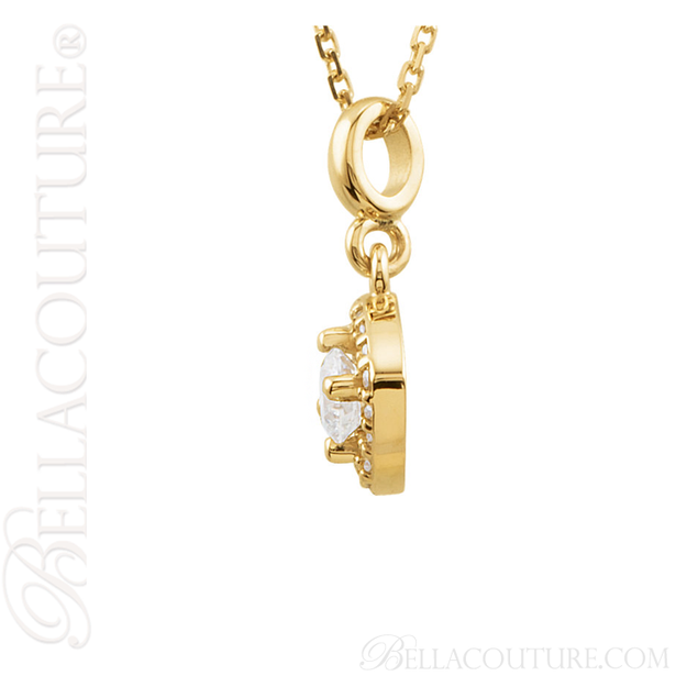 (NEW) BELLA COUTURE Fine Halo Diamond 14K Yellow Gold Pendant Necklace (18" in Length) (1/3 CT. TW.)