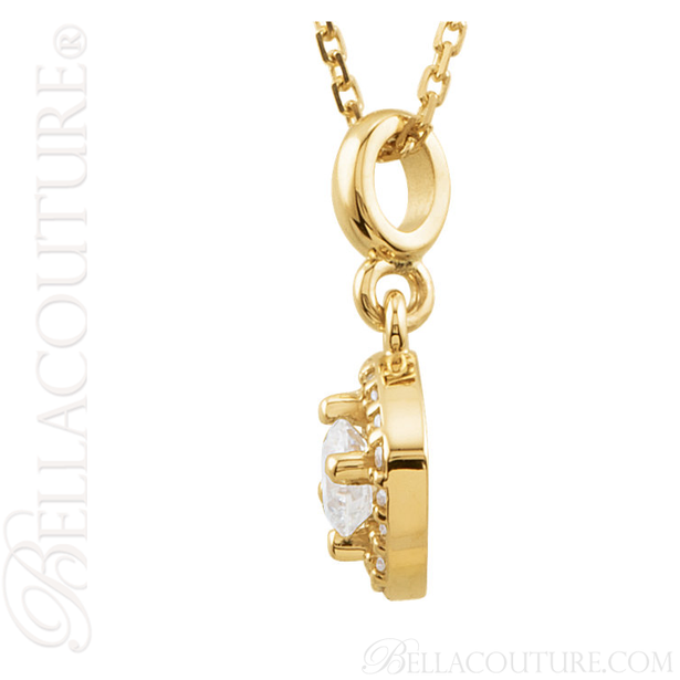 (NEW) BELLA COUTURE Fine Halo Diamond 14K Yellow Gold Pendant Necklace (18" in Length) (1/3 CT. TW.)