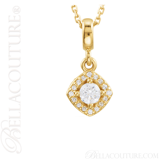 (NEW) BELLA COUTURE Fine Halo Diamond 14K Yellow Gold Pendant Necklace (18" in Length) (1/5 CT. TW.)