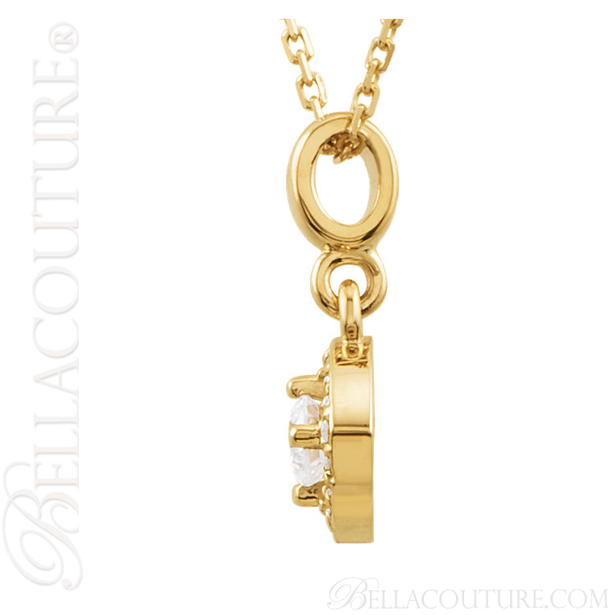 (NEW) BELLA COUTURE Fine Halo Diamond 14K Yellow Gold Pendant Necklace (18" in Length) (1/5 CT. TW.)