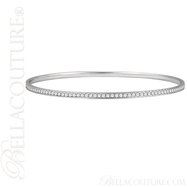 (NEW) BELLA COUTURE FINE GORGEOUS PAVE' DIAMOND 14K WHITE GOLD BANGLE BRACELET (1 1/2CT. TW.) 7" INCHES