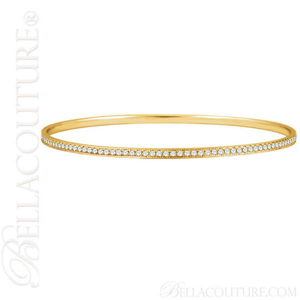 (NEW) BELLA COUTURE FINE GORGEOUS PAVE' DIAMOND 14K WHITE GOLD BANGLE BRACELET (1 1/2CT. TW.) 7" INCHES