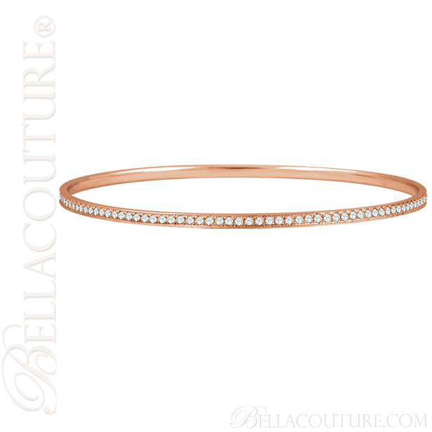(NEW) BELLA COUTURE FINE GORGEOUS PAVE' DIAMOND 14K WHITE GOLD BANGLE BRACELET (1 1/2CT. TW.) 7" INCHES