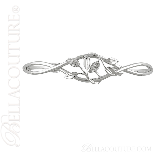 (NEW) BELLA COUTURE FINE ELEGANT SCULPTED LEAF PAVE' DIAMOND 14K WHITE GOLD CUFF BRACELET (ADJUSTABLE)