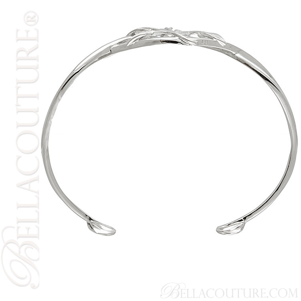 (NEW) BELLA COUTURE FINE ELEGANT SCULPTED LEAF PAVE' DIAMOND 14K WHITE GOLD CUFF BRACELET (ADJUSTABLE)
