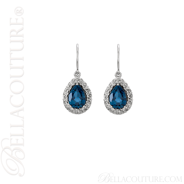 (NEW) BELLA COUTURE La VICTORIA FINE GORGEOUS GENUINE LONDON BLUE TOPAZ SCROLLING PENDANT NECKLACE (18" Inches)