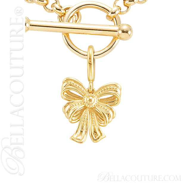 (NEW) BELLA COUTURE Fine 14K Solid Yellow Gold Scrolling Antique Victorian Inspired Bow Charm (24.9MM H x 14.9MM W x 3.8MM D)