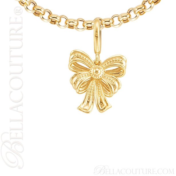 (NEW) BELLA COUTURE Fine 14K Solid Yellow Gold Scrolling Antique Victorian Inspired Bow Charm (24.9MM H x 14.9MM W x 3.8MM D)