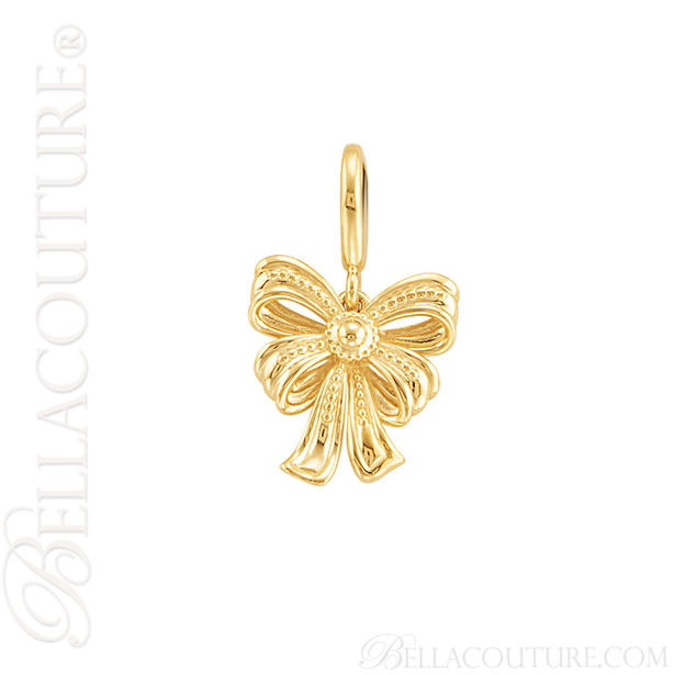 (NEW) BELLA COUTURE Fine 14K Solid Yellow Gold Scrolling Antique Victorian Inspired Bow Charm (24.9MM H x 14.9MM W x 3.8MM D)