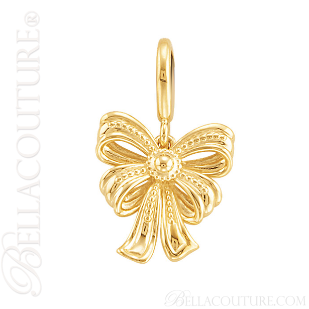 (NEW) BELLA COUTURE Fine 14K Solid Yellow Gold Scrolling Antique Victorian Inspired Bow Charm (24.9MM H x 14.9MM W x 3.8MM D)