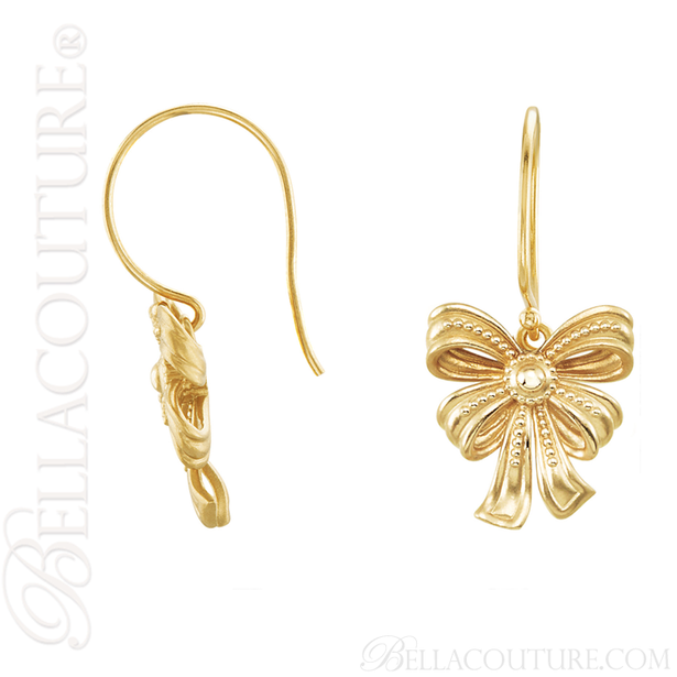 (NEW) BELLA COUTURE Fine 14K Solid Yellow Gold Scrolling Antique Victorian Inspired Bow Charm (24.9MM H x 14.9MM W x 3.8MM D)