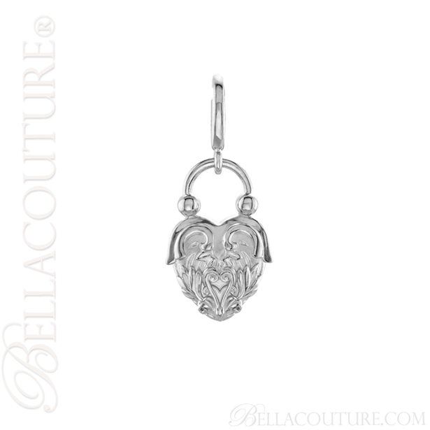 (NEW) BELLA COUTURE Fine 14K Solid White Gold Scrolling Antique Victorian Inspired Heart Charm (20MM H x 12.9MM W x 3.4MM D)