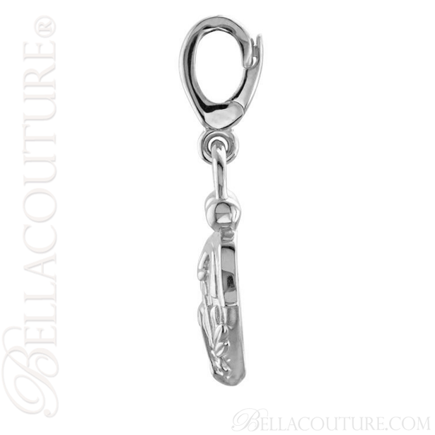 (NEW) BELLA COUTURE Fine 14K Solid White Gold Scrolling Antique Victorian Inspired Heart Charm (20MM H x 12.9MM W x 3.4MM D)