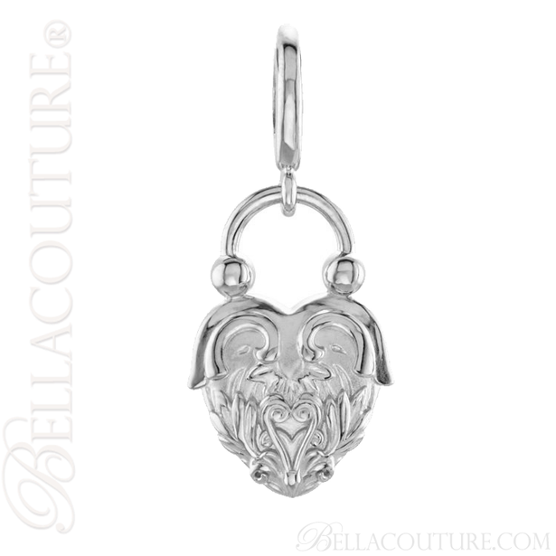 (NEW) BELLA COUTURE Fine 14K Solid White Gold Scrolling Antique Victorian Inspired Heart Charm (20MM H x 12.9MM W x 3.4MM D)