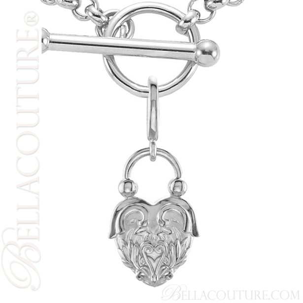 (NEW) BELLA COUTURE Fine 14K Solid White Gold Scrolling Antique Victorian Inspired Heart Charm (20MM H x 12.9MM W x 3.4MM D)