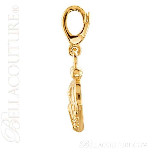 (NEW) BELLA COUTURE Fine 14K Solid Yellow Gold Scrolling Antique Victorian Inspired Heart Charm (20MM H x 12.9MM W x 3.4MM D)