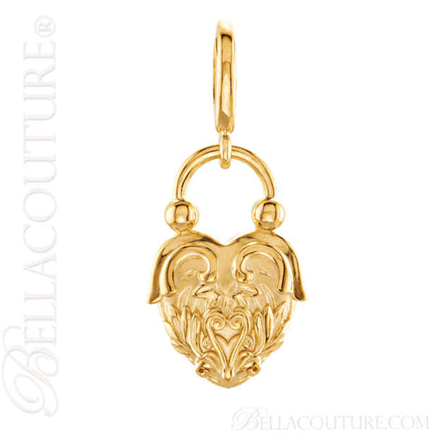 (NEW) BELLA COUTURE Fine 14K Solid Yellow Gold Scrolling Antique Victorian Inspired Heart Charm (20MM H x 12.9MM W x 3.4MM D)