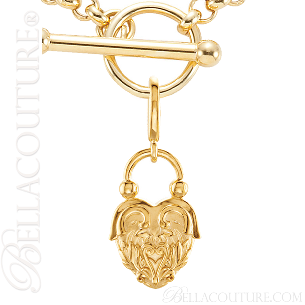 (NEW) BELLA COUTURE Fine 14K Solid Yellow Gold Scrolling Antique Victorian Inspired Heart Charm (20MM H x 12.9MM W x 3.4MM D)