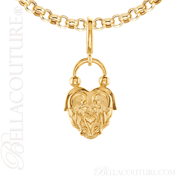 (NEW) BELLA COUTURE Fine 14K Solid Yellow Gold Scrolling Antique Victorian Inspired Heart Charm (20MM H x 12.9MM W x 3.4MM D)
