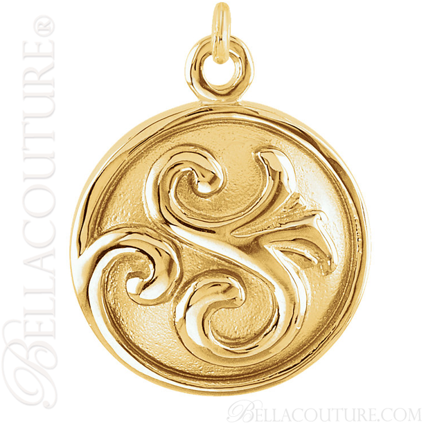 (NEW) BELLA COUTURE Fine Elegant 18K Solid Yellow Gold Scroll Dangle Drop Circle Charm (14MM H x 11MM W x 4.5MM D)