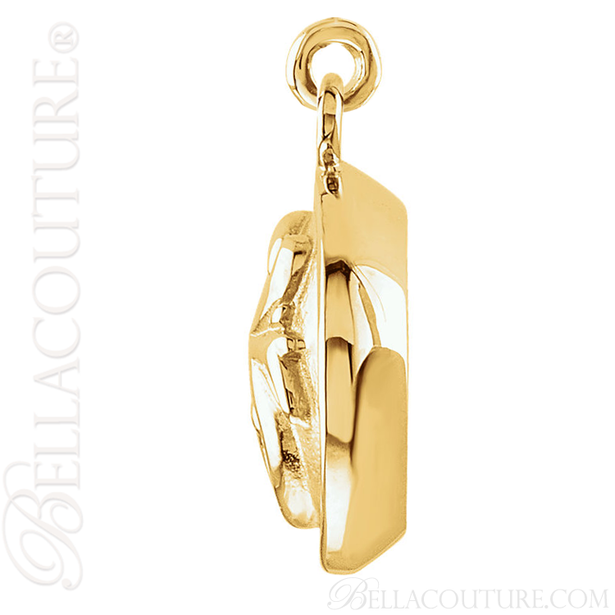 (NEW) BELLA COUTURE Fine Elegant 18K Solid Yellow Gold Scroll Dangle Drop Circle Charm (14MM H x 11MM W x 4.5MM D)