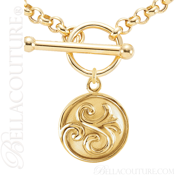 (NEW) BELLA COUTURE Fine Elegant 18K Solid Yellow Gold Scroll Dangle Drop Circle Charm (14MM H x 11MM W x 4.5MM D)