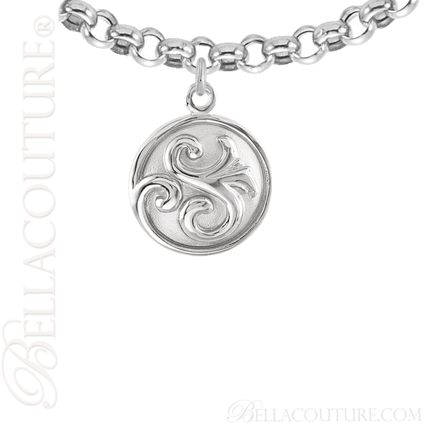 (NEW) BELLA COUTURE Fine Elegant 14K Solid White Gold Scroll Dangle Drop Circle Charm (14MM H x 11MM W x 4.5MM D)
