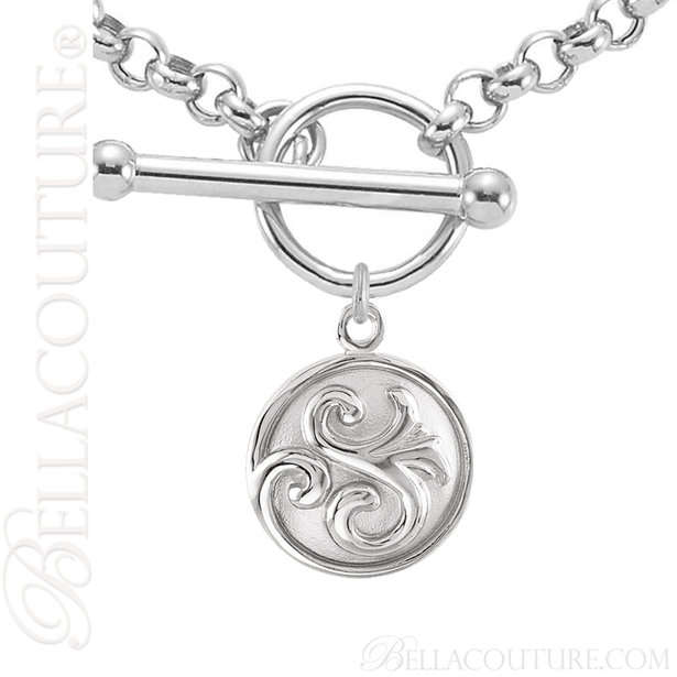 (NEW) BELLA COUTURE Fine Elegant 14K Solid White Gold Scroll Dangle Drop Circle Charm (14MM H x 11MM W x 4.5MM D)