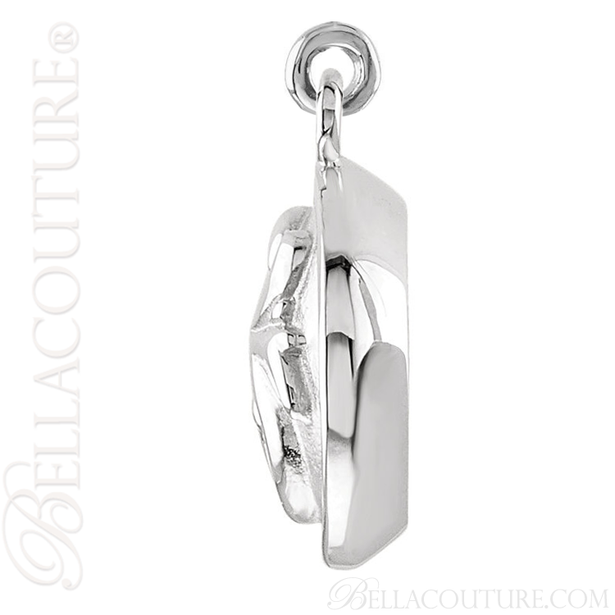 (NEW) BELLA COUTURE Fine Elegant 14K Solid White Gold Scroll Dangle Drop Circle Charm (14MM H x 11MM W x 4.5MM D)