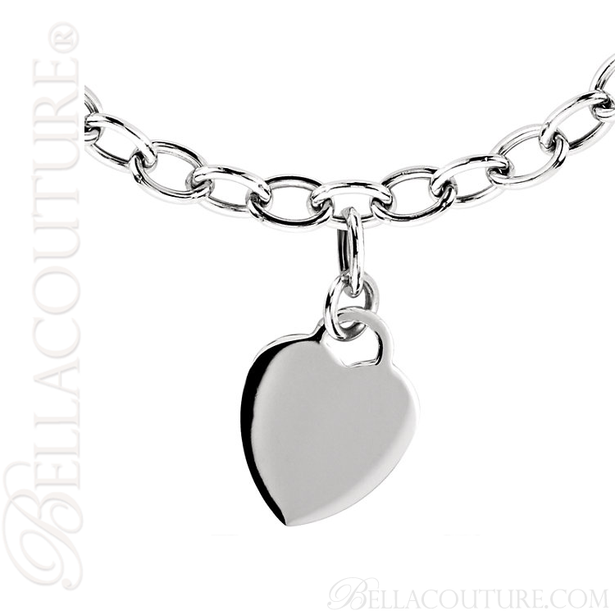 (NEW) BELLA COUTURE Fine Sterling Silver Gold Heart Rolo Chain Charm Bracelet (7.5" Inch - Adjustable)