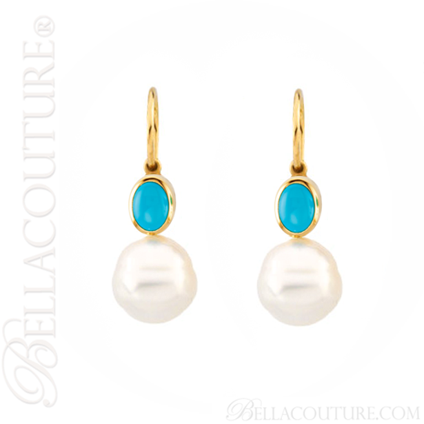 (NEW) BELLA COUTURE AQUABELLA FINE GORGEOUS 14K YELLOW GOLD WHITE SOUTH SEA PEARL DANGLE DROP EARRINGS