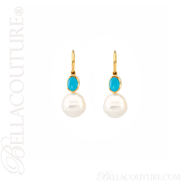 (NEW) BELLA COUTURE AQUABELLA FINE GORGEOUS 14K YELLOW GOLD WHITE SOUTH SEA PEARL DANGLE DROP EARRINGS