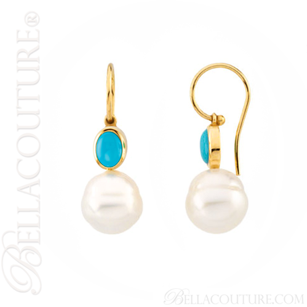 (NEW) BELLA COUTURE AQUABELLA FINE GORGEOUS 14K YELLOW GOLD WHITE SOUTH SEA PEARL DANGLE DROP EARRINGS
