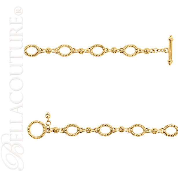 (NEW) BELLA COUTURE ETRUSCAN COLLECTION Fine 14K Solid Yellow Gold Chain Toggle Dangle Drop Accent Bracelet