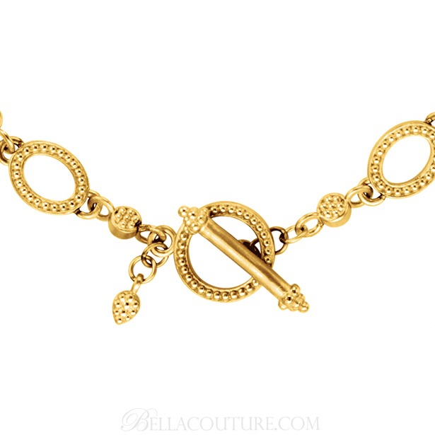 (NEW) BELLA COUTURE ETRUSCAN COLLECTION Fine 14K Solid Yellow Gold Chain Toggle Dangle Drop Accent Bracelet